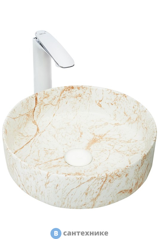 Раковина WELTWASSER ELBACH 3134 M829 накладная (белая с бежевым) /355х355х120/