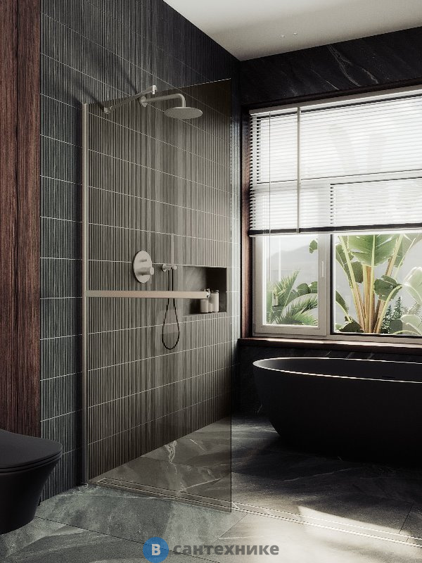 Душевая перегородка в профиле MaybahGlass 1950*690 Стекло 8 мм Бронза +Полотенцесушитель (MGD-721-5ш)