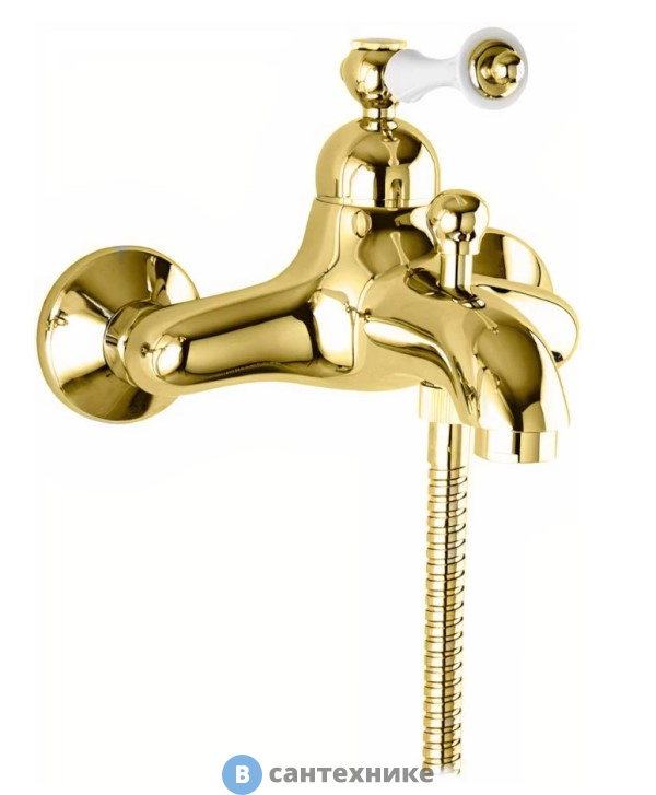 Смеситель Cezares MARGOT-VM-03/24-Bi для ванны и душа золото, ручка белая