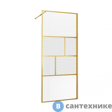 картинка Душевая перегородка Vincea Walk-In VSW-1HC800CFBG, 800*2000, браш. золото, стекло прозрачное/рифленое