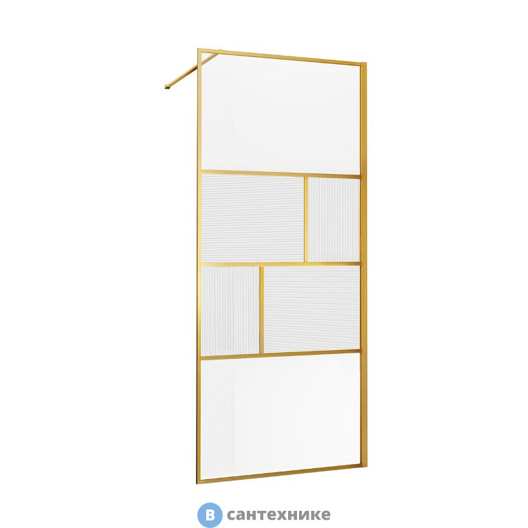 Душевая перегородка Vincea Walk-In VSW-1HC800CFBG, 800*2000, браш. золото, стекло прозрачное/рифленое