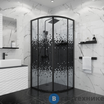 картинка Душевое ограждение Niagara Eco NG-1007-14 BLACK (90х90х190) четверть круга, раздвижное, черный, стекло мозаика