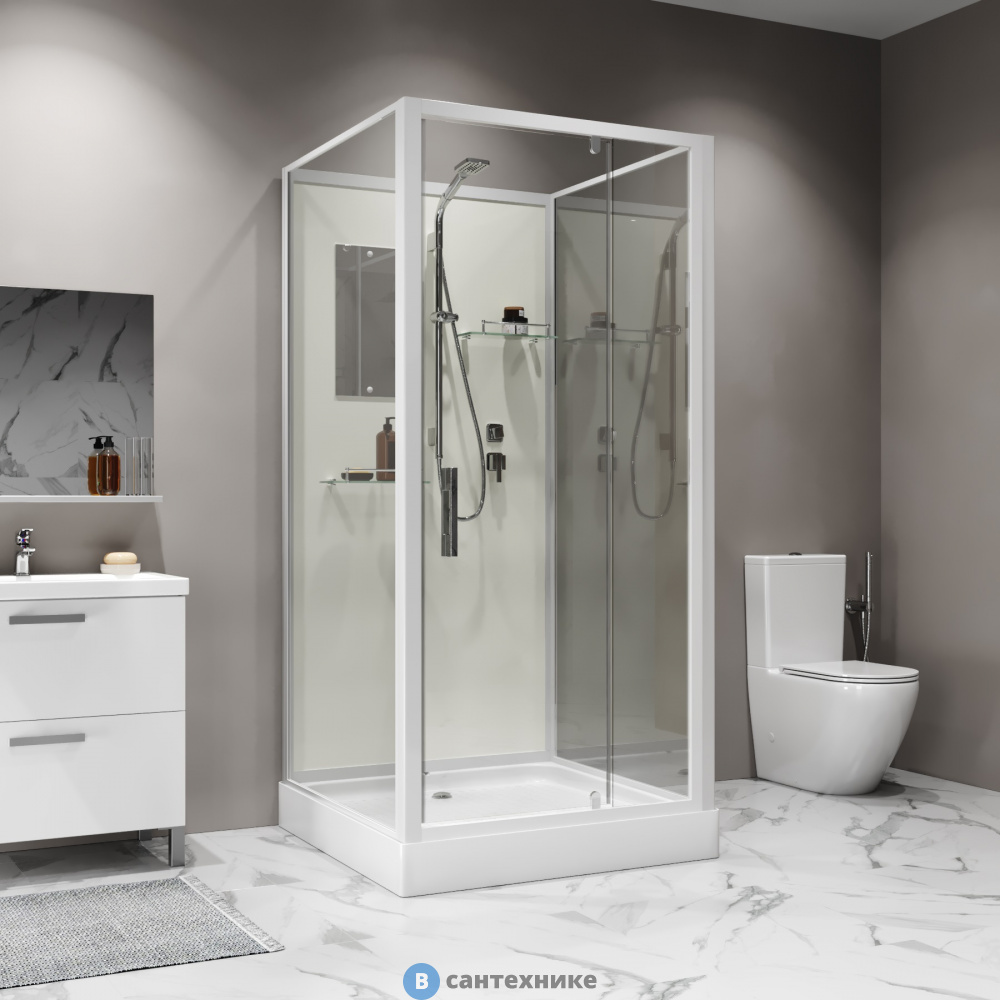 Душевая кабина Niagara Standart ST90/15Q/BK (90х90х200) квадрат, поддон 15 см, распашная, проф. белый, без крыши