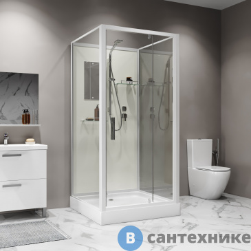 картинка Душевая кабина Niagara Standart ST90/15Q/BK (90х90х200) квадрат, поддон 15 см, распашная, проф. белый, без крыши