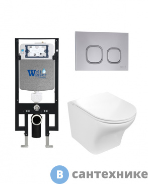 картинка Унитаз с инсталляцией WELTWASSER и кнопкой смыва (AMBERG 497 + ODENBACH 004 GL-WT + AMBERG RD-CR)