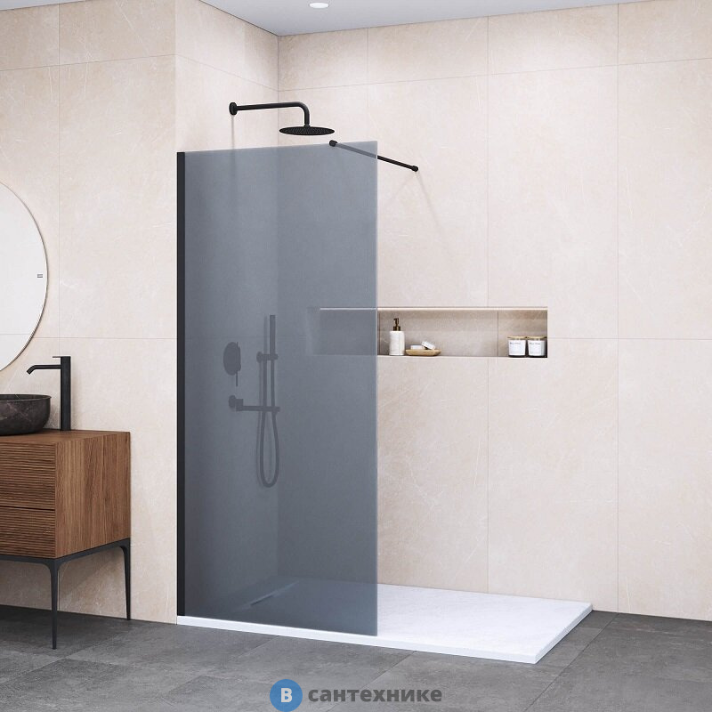 Перегородка для душа RGW WA-010 B  90*195 чёрный/ тонированное (серое) (351001009-34)
