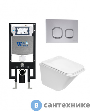 картинка Унитаз с инсталляцией WELTWASSER и кнопкой смыва (AMBERG 497 + ROTBACH 004 GL-WT + AMBERG RD-CR)