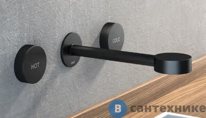 картинка Смеситель CISAL Slim для раковины на 3 отверстия из стены, излив 185-200 мм, внешняя часть, чёрный матовый (SM01351040), без внутренней части