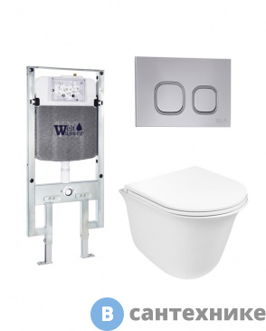 картинка Унитаз с инсталляцией WELTWASSER и кнопкой смыва (AMBERG 497 ST + TELBACH 004 GL-WT + AMBERG RD-CR)