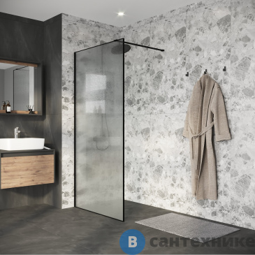 картинка Душевая перегородка Niagara Nova NG-781-12 BLACK (120х200) черный матовый, стекло эффект битого стекла