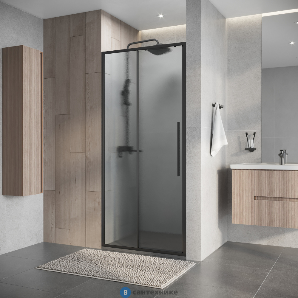 Дверь в нишу Niagara Nova NG-34-L9CHGR (90х195) графит, раздвижная влево, стекло шиншилла