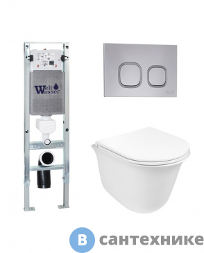 картинка Унитаз с инсталляцией WELTWASSER и кнопкой смыва (AMBERG 350 ST + TELBACH 004 GL-WT + AMBERG RD-CR)