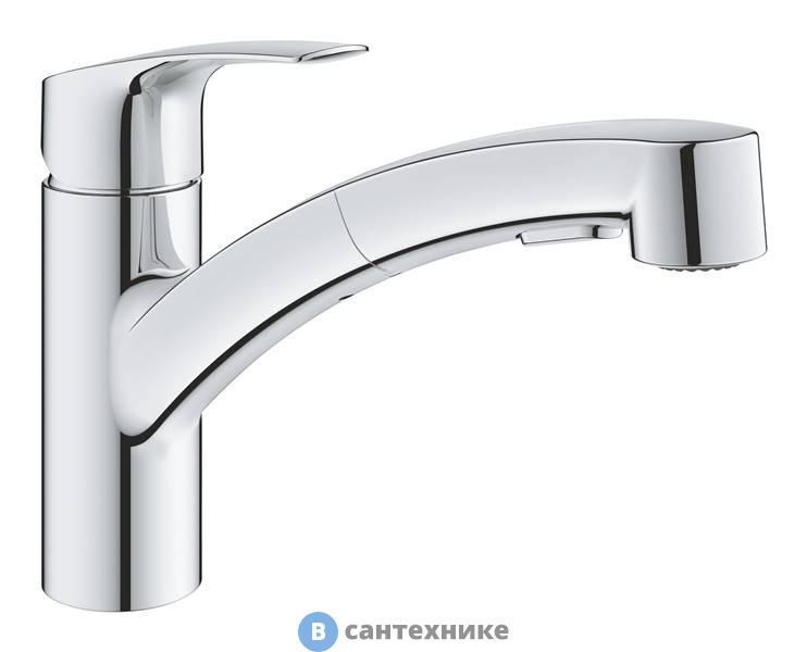Смеситель Grohe 30305001 Eurosmart 2021 для кухонной мойки, низкий выдвижной излив, хром
