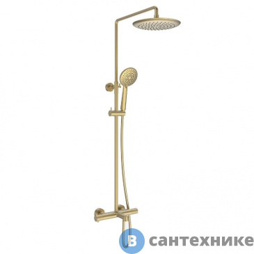 картинка Душевая стойка Vincea Desire VSFS-1D1TBG термостатическая с изливом, 25 см верх душ, брашированное золото