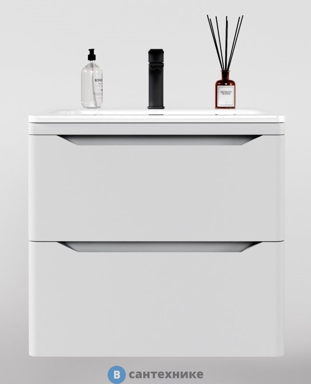 Тумба под раковину Style line подвесная Марелла 70 (2 ящ.) Люкс антискрейтч белый матовый, PLUS (2000949237664)