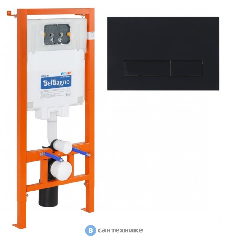 Комплект BelBagno 2 в 1 BB002-80/BB012-MR-NERO.M (инсталляция для унитазов BelBagno BB002-80 с кнопкой смыва BB012-MR-NERO.M)
