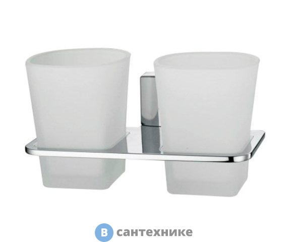 Подстаканник двойной WasserKRAFT Leine K-5028D стеклянный металл, хромоникелевое покрытие, матовое стекло