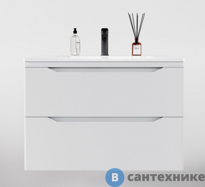 картинка Тумба под раковину Style line подвесная Марелла 80 (2 ящ.) Люкс антискрейтч белый матовый, PLUS (2000949237695)