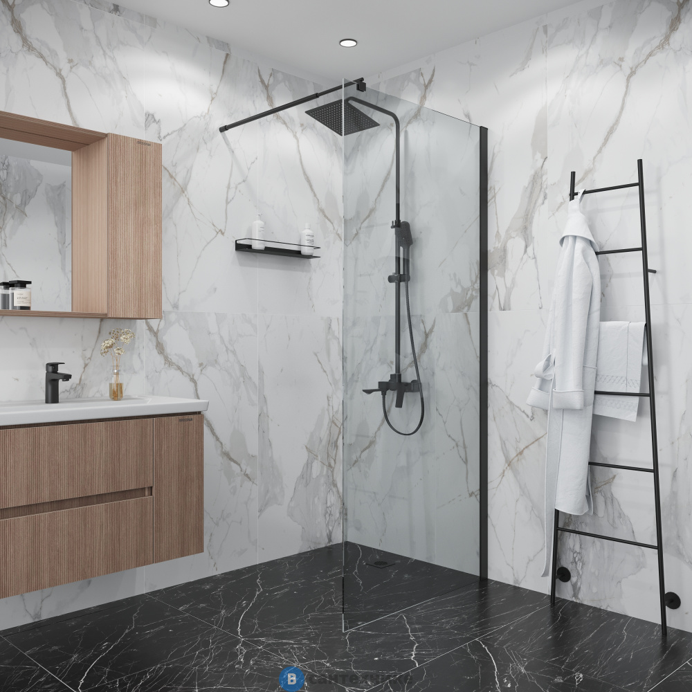 Душевая перегородка Niagara Eco NG-551-90 BLACK (90х190) чёрный, стекло прозрачное