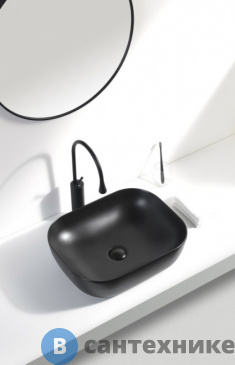 картинка Раковина Aquanet LAKE-1-MB керамическая накладная 500х395х145, чёрный матовый (245829)