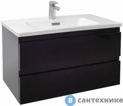 картинка Тумба под раковину Jacob Delafon EB2053-J53 Madeleine 80 см, 2 ящика, чёрный матовый лак
