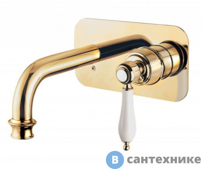 картинка Смеситель Cezares APHRODITE-BLSM2-03/24-Bi встраиваемый для раковины, однорычажный, золото 24 карат, ручки белые