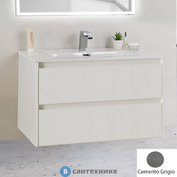 Тумба под раковину BelBagno KRAFT 39 подвесная с двумя выкатными ящиками, Cemento Grigio, 800х390x500 (KRAFT 39-800/390-2C-SO-CG)
