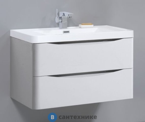 Тумба под раковину BelBagno 80 см ANCONA-N-800-2C-SO-BL подвесная с двумя выкатными ящиками, с доводчиками, Bianco Lucido