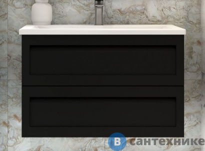 картинка Тумба под раковину Art & MAX PLATINO AM-Platino-1000-2C-SO-NM-Cer подвесная с двумя выкатными ящиками, чёрный матовый