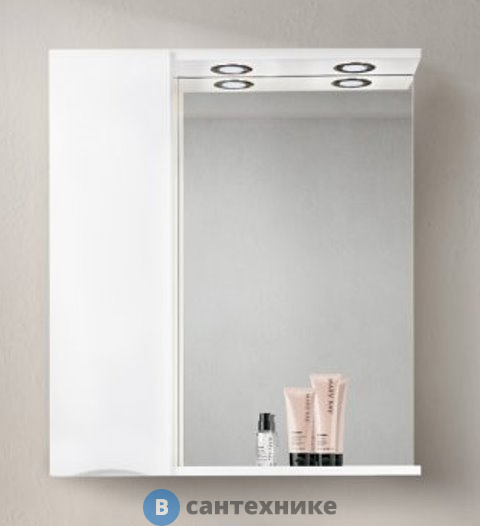 Шкаф зеркальный BelBagno 70 см MARINO-SPC-700/750-1A-BL-P-L подвесной с одной распашной дверцей с доводчиками, с подсветкой, левосторонний, Bianco Lucido