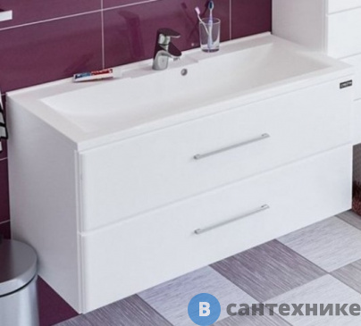 картинка Тумба под раковину СанТа Омега-100 2 ящ. подвес. (ум. Elen 100 литой мрамор) (207028)