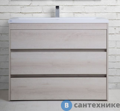 картинка Тумба под раковину Art & MAX FAMILY FAMILY-1000-3C-PIA-PB напольная с тремя выкатными ящиками, Pino Bianco, 1000x480x845