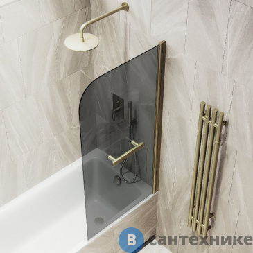 картинка Шторка для ванны поворотная на монопетле MaybahGlass 1400*600 Стекло 6 мм Графит +Полотенцесушитель (MGV-779-2)