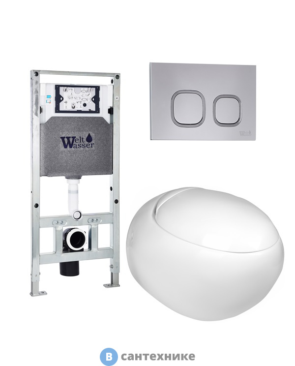 Унитаз с инсталляцией WELTWASSER и кнопкой смыва (AMBERG 506 ST + JECKENBACH 004 GL-WT + AMBERG RD-CR)