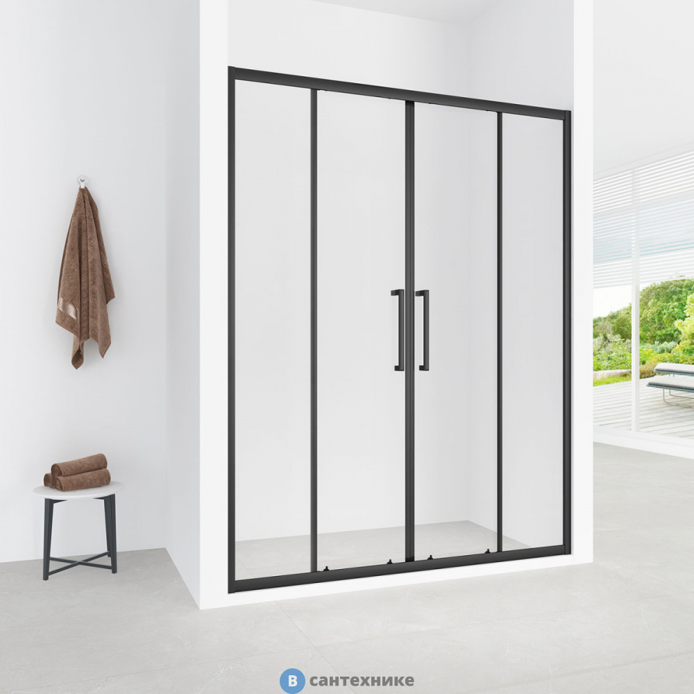 Дверь в нишу, раздвижная Loranto CS-AB04B-170 170x190, профиль черный матовый, 6 мм прозрачное стекло