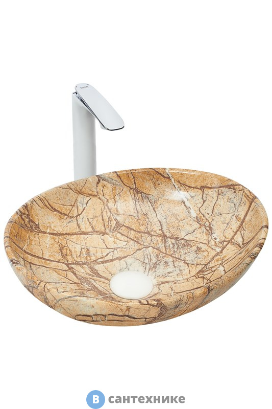Раковина WELTWASSER ELBACH 3078 M818 накладная (бежевая с коричневым) /410х335х145/
