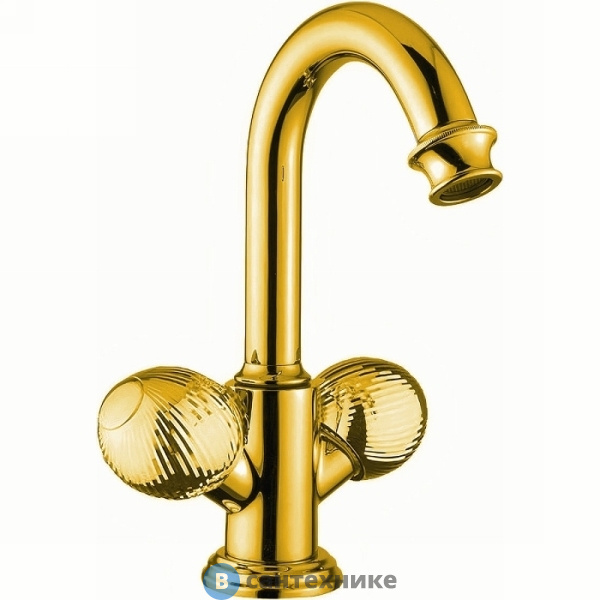 Смеситель Cezares APHRODITE-LS2-03/24-M на раковину с донным клапаном, золото, ручки Шар