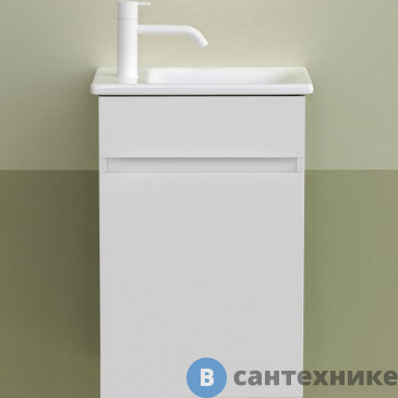 картинка Тумба с раковиной Burgbad LIN20 420х270х600 мм, левый, подвесной, 1 дверь, с 1 отверстием для смесителя слева, раковина белая, белый матовый (SGIE042LF5351C0001*1)