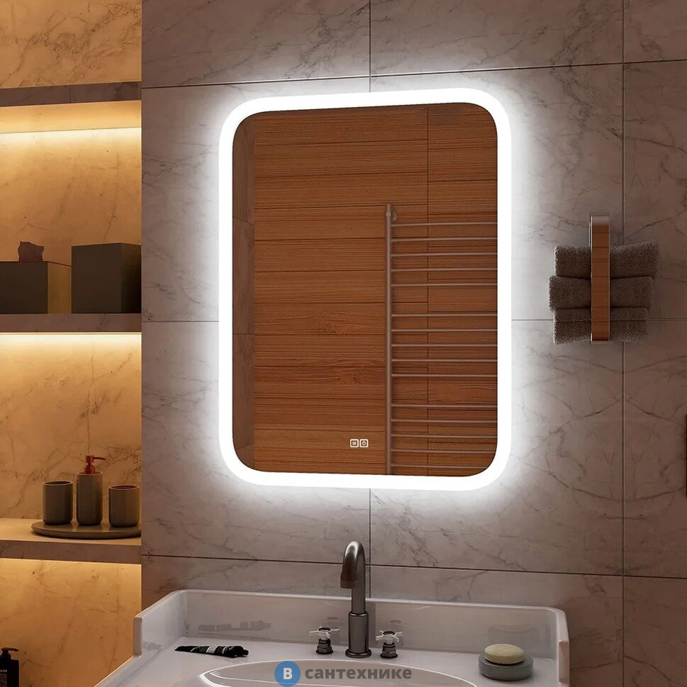 Зеркало Континент Glamour  Led 800х900 с часами, подогревом (ЗЛП876)