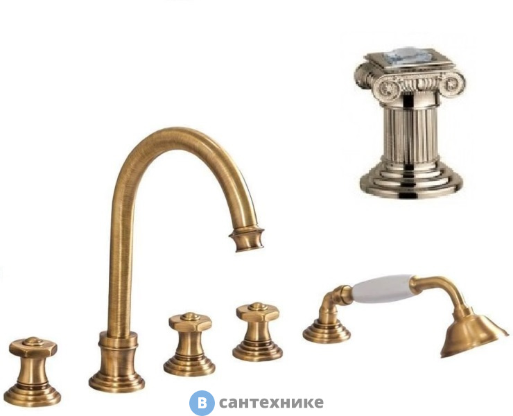 Смеситель Cezares APHRODITE-BVD-02-Sw на борт ванны с выдвижным душем и переключателем, бронза, ручки Swarovski