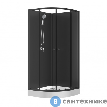 картинка Душевая кабина Loranto CS-21800BP 90x90x(190+15) см c низким поддоном 15 см, прозрачное стекло, задним стенки черные, профиль черный