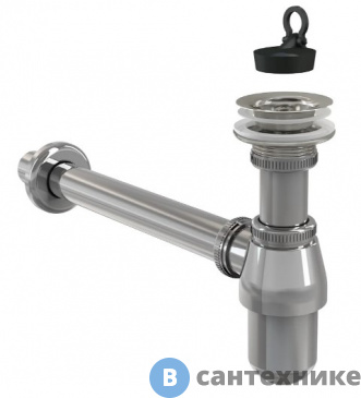 картинка Сифон AlcaPLAST для умывальника DN32 с донным клапаном 5/4", металл (A437)