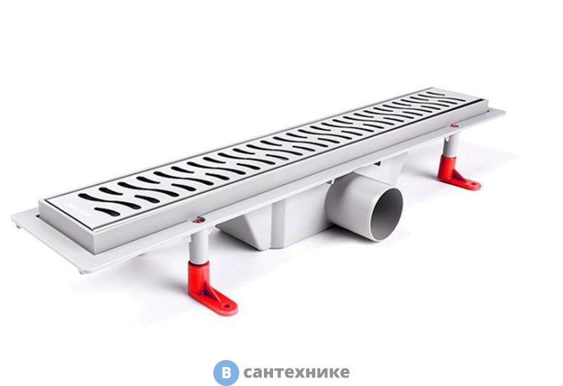 Водоотводящий пластиковый желоб AZARIO D40 (боковой слив) c рамкой из нерж. стали, с решеткой Harmony 650 мм (AZ-CH 650 HN)