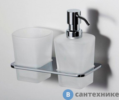 картинка Держатель стакана и дозатора WasserKRAFT Leine K-5089  металл, хромоникелевое покрытие, матовое стекло