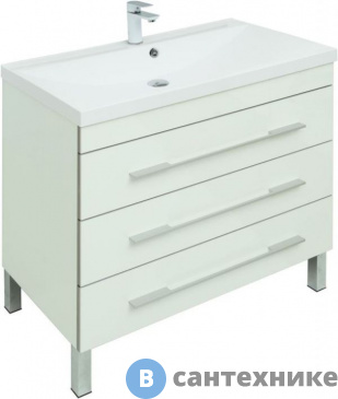 картинка Тумба с раковиной Aquanet Верона 90 белый (напольная 3 ящика) (287674)