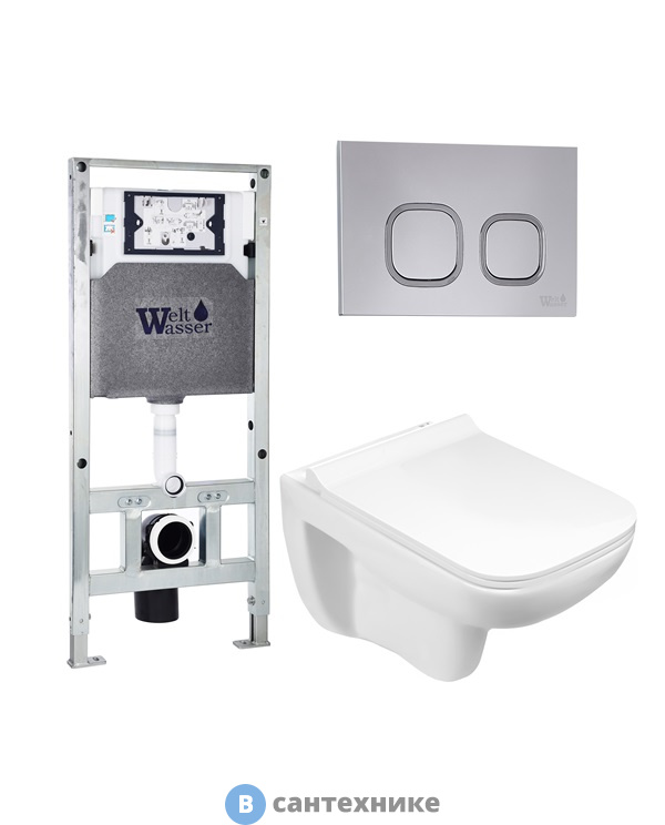 Унитаз с инсталляцией WELTWASSER и кнопкой смыва (AMBERG 506 ST + KEHLBACH 004 GL-WT + AMBERG RD-CR)