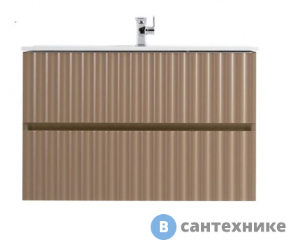 картинка Тумба под раковину Art & MAX ELEGANT AM-ELEGANT-1000-2C-SO-CM-LED подвесная с двумя выкатными ящиками, с LED подсветкой ручек, капучино матовый, 970x469x550