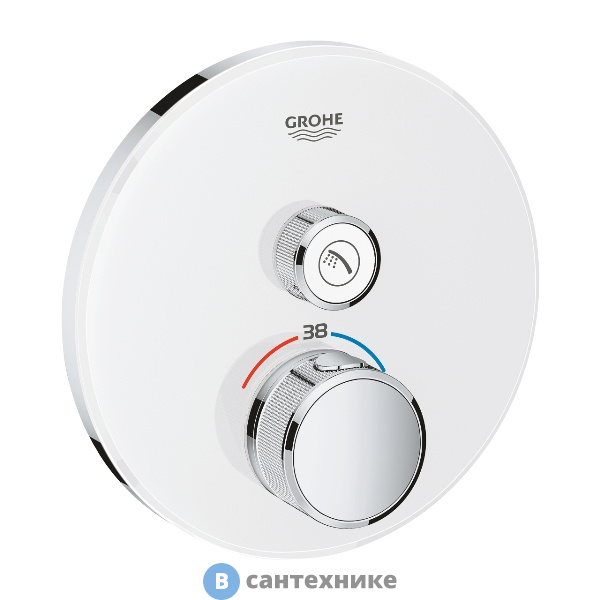 Термостат Grohe 29150LS0 GRT SmartControl для ванны/душа, комплект верхней монтажной части для Rapido SmartBox, круглая розетка, 1 кнопка управления