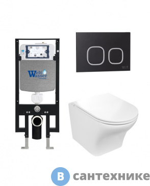 картинка Унитаз с инсталляцией WELTWASSER и кнопкой смыва (AMBERG 497 + ODENBACH 004 GL-WT + AMBERG RD-BL)