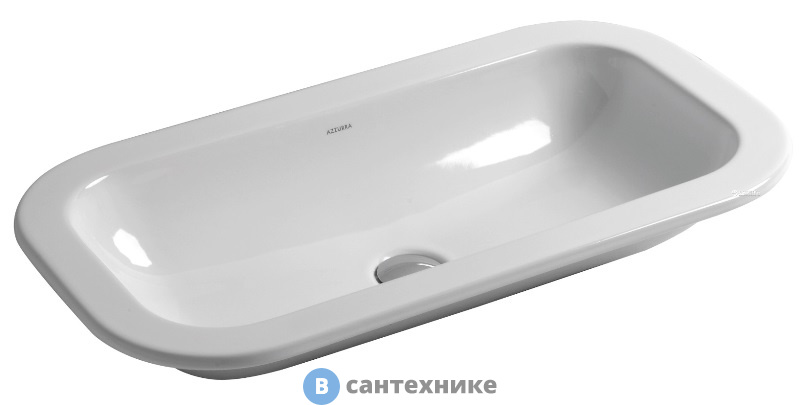 Раковина AZZURRA GLAZE встраиваемая на столешн. без отв. под смеситель 69х38см, белый (GLLI06938000BI (GLZ 69x38/IN b)